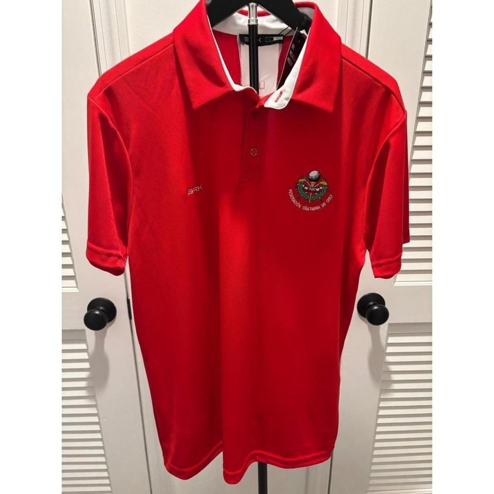 NWT BRK Mens Red Cantabrian Golf Federation Polo Shirt Short Sleeve